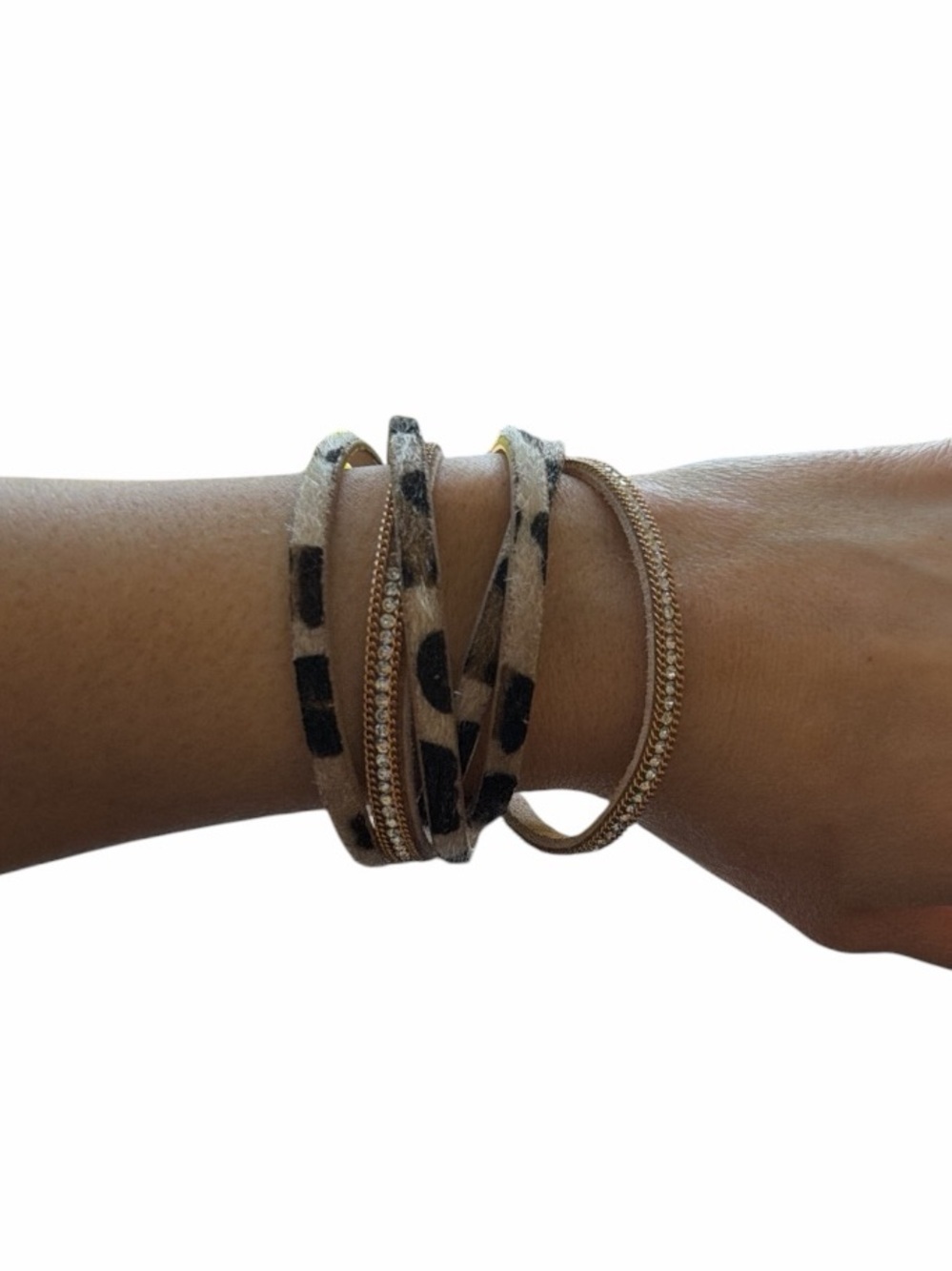 Gold-Tone Beige Leopard Multi-Strand Magnetic Bracelet - Picture 2 of 3